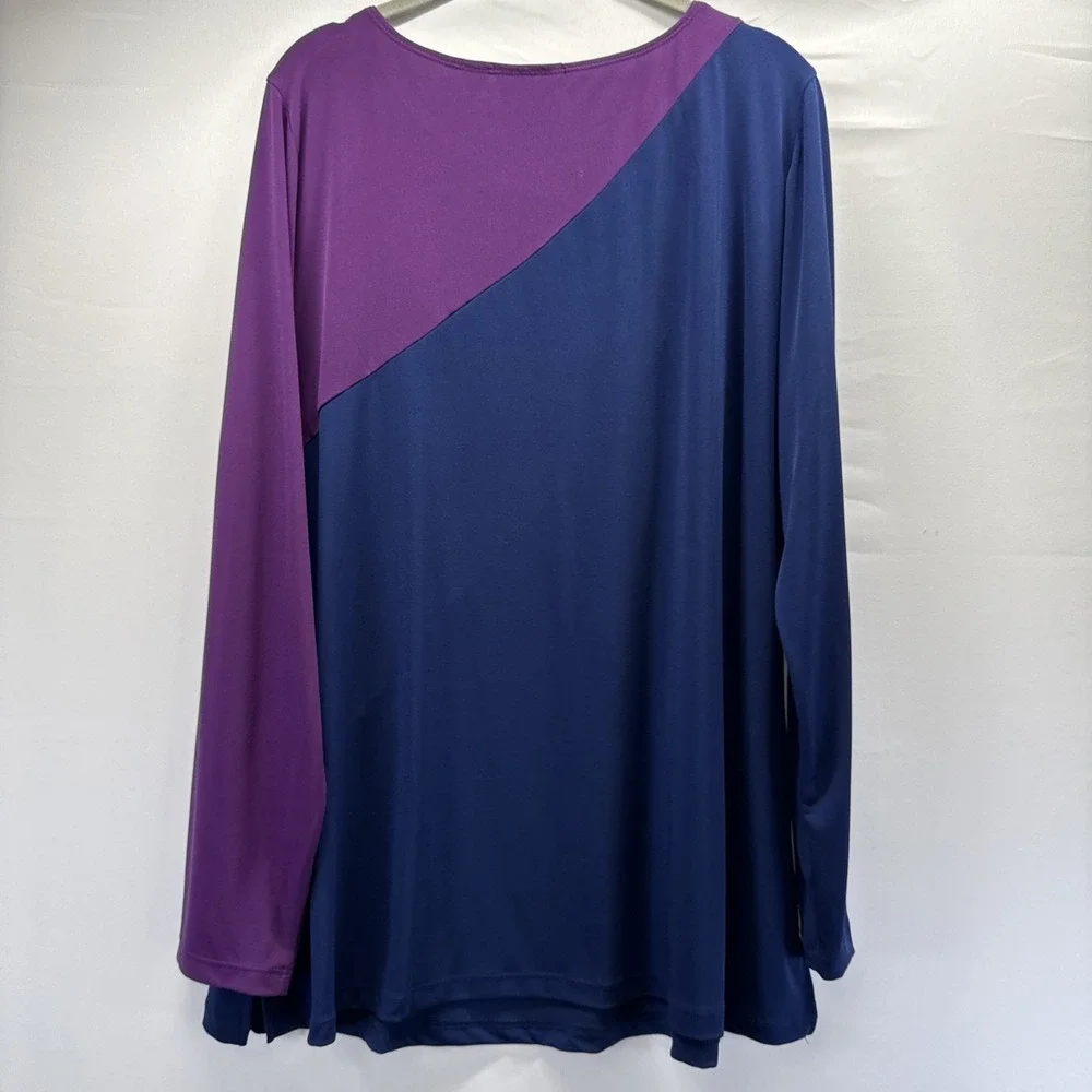 Susan Graver Women's Tunic Top Size Large Colorblock Purple Blue Long Sleeves - Picture 3 of 7